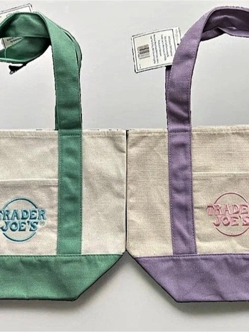 Trader Joe's Mini Pastel Canvas Tote Bag Green & Purple